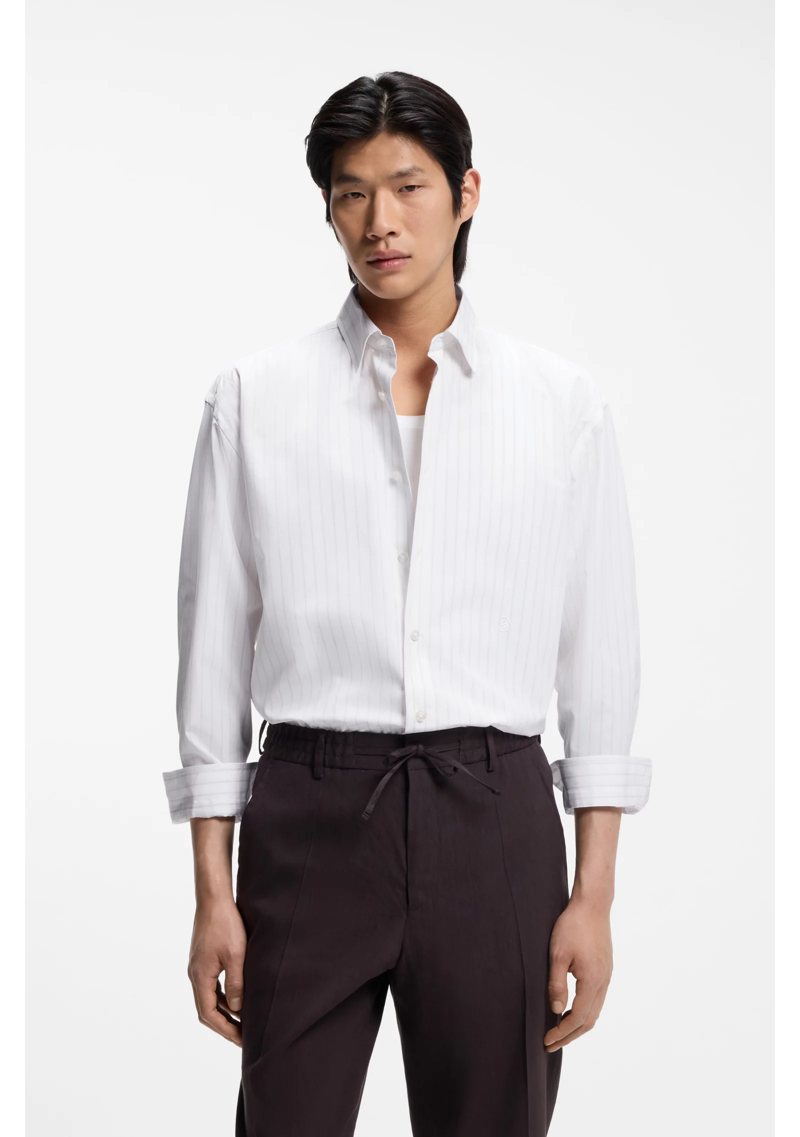 hbeu50561438_100_350 Relaxed-fit shirt in striped cotton poplin - Image 1