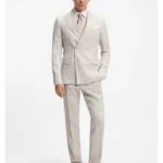 Two-piece slim-fit suit in striped linen and wool