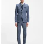 Two-piece slim-fit suit in cotton and virgin wool