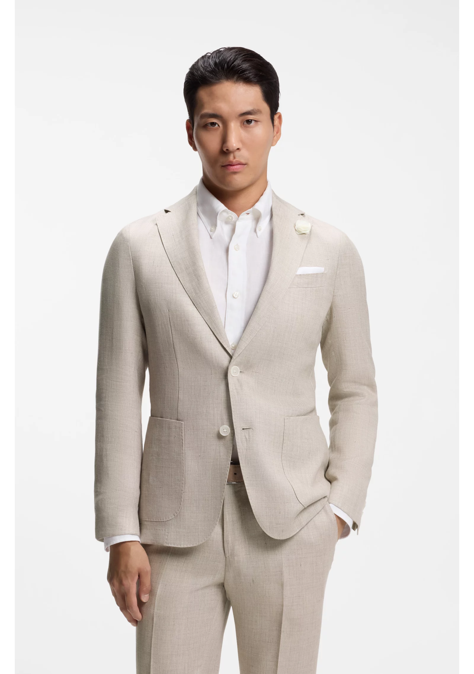 hbeu50561902_068_350 Slim-fit blazer in a micro-pattern linen blend - Image 1