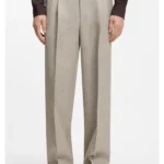 Oversized-fit trousers in micro-patterned fabric with linen