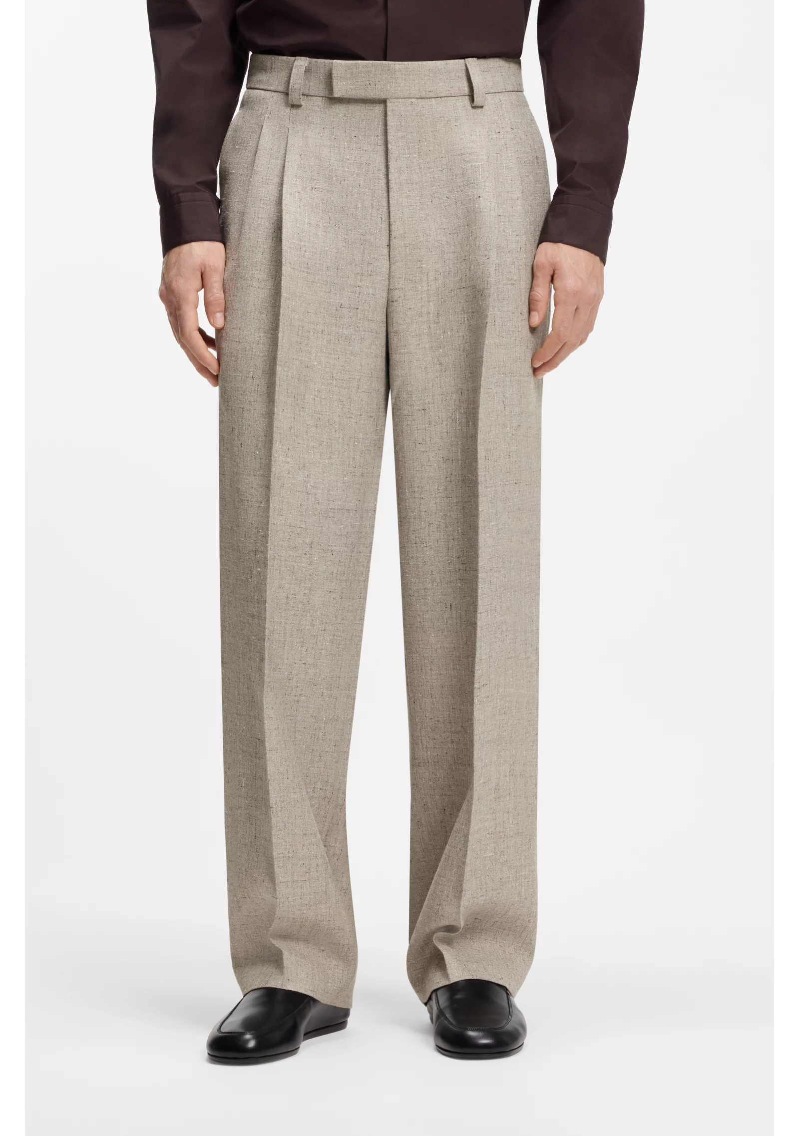 hbeu50561966_286_350 Oversized-fit trousers in micro-patterned fabric with linen - Image 1