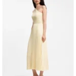 Rib-knit one-shoulder dress with plissé skirt