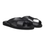 Faux-leather slides with plain and patterned straps