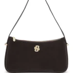 Suede shoulder bag with metallic Double B monogram