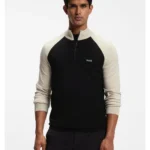 Colour-blocked sweater with zip neck