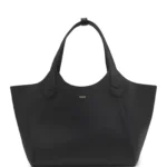 Leather tote bag with metallic logo lettering