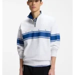 Zip-neck cotton sweatshirt with printed stripes