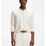 Knitted-cotton sweater with Johnny collar