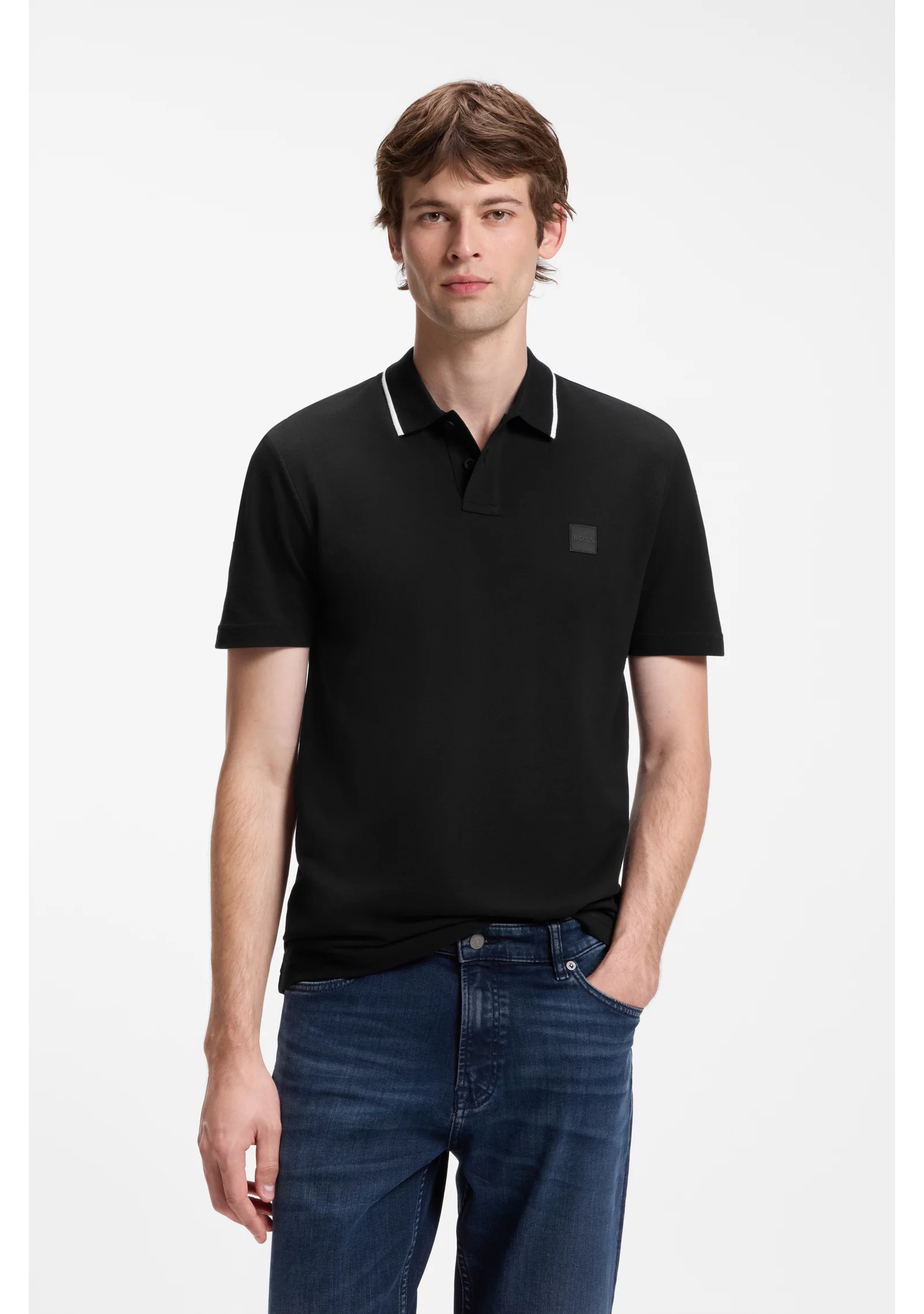 hbeu50566185_001_350 Cotton-piqué polo shirt with contrast collar stripe - Image 1