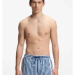 Striped swim shorts with vertical logo