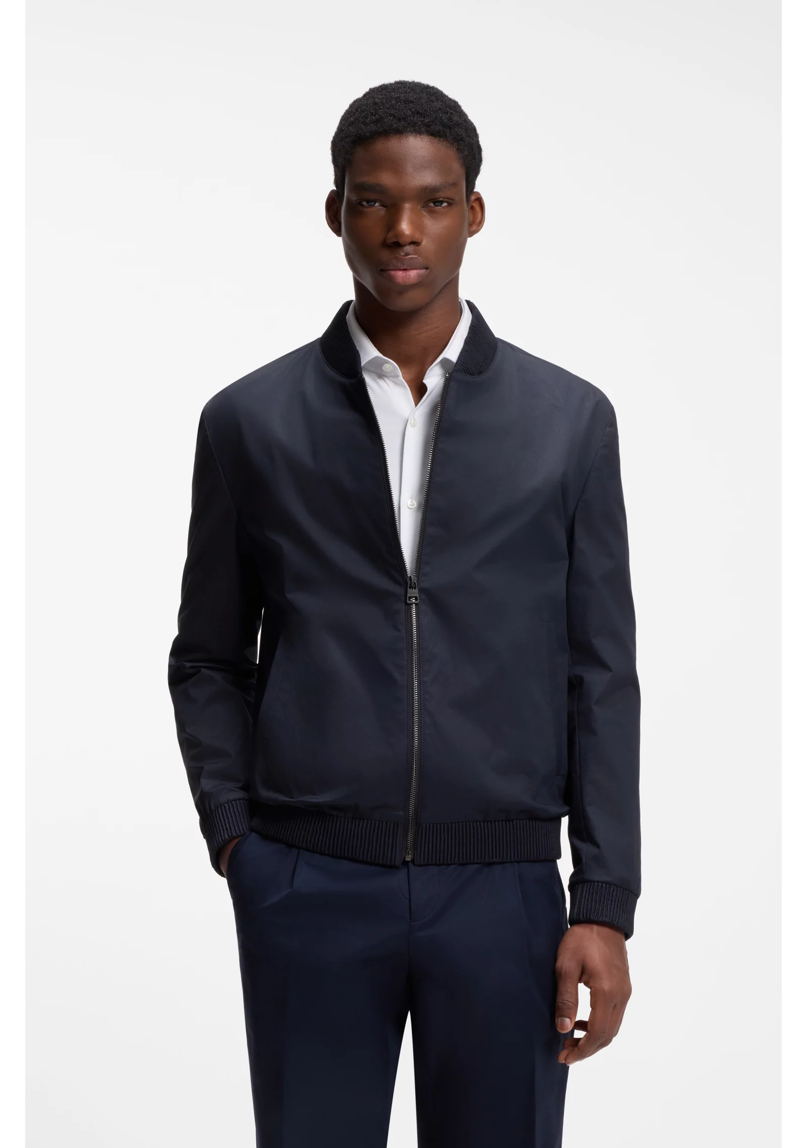 hbeu50568121_405_350 Slim-fit zip-up jacket in stretch-cotton twill - Image 1