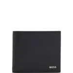Structured folding wallet with metal logo lettering