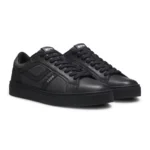 Faux-leather trainers with denim-look trims