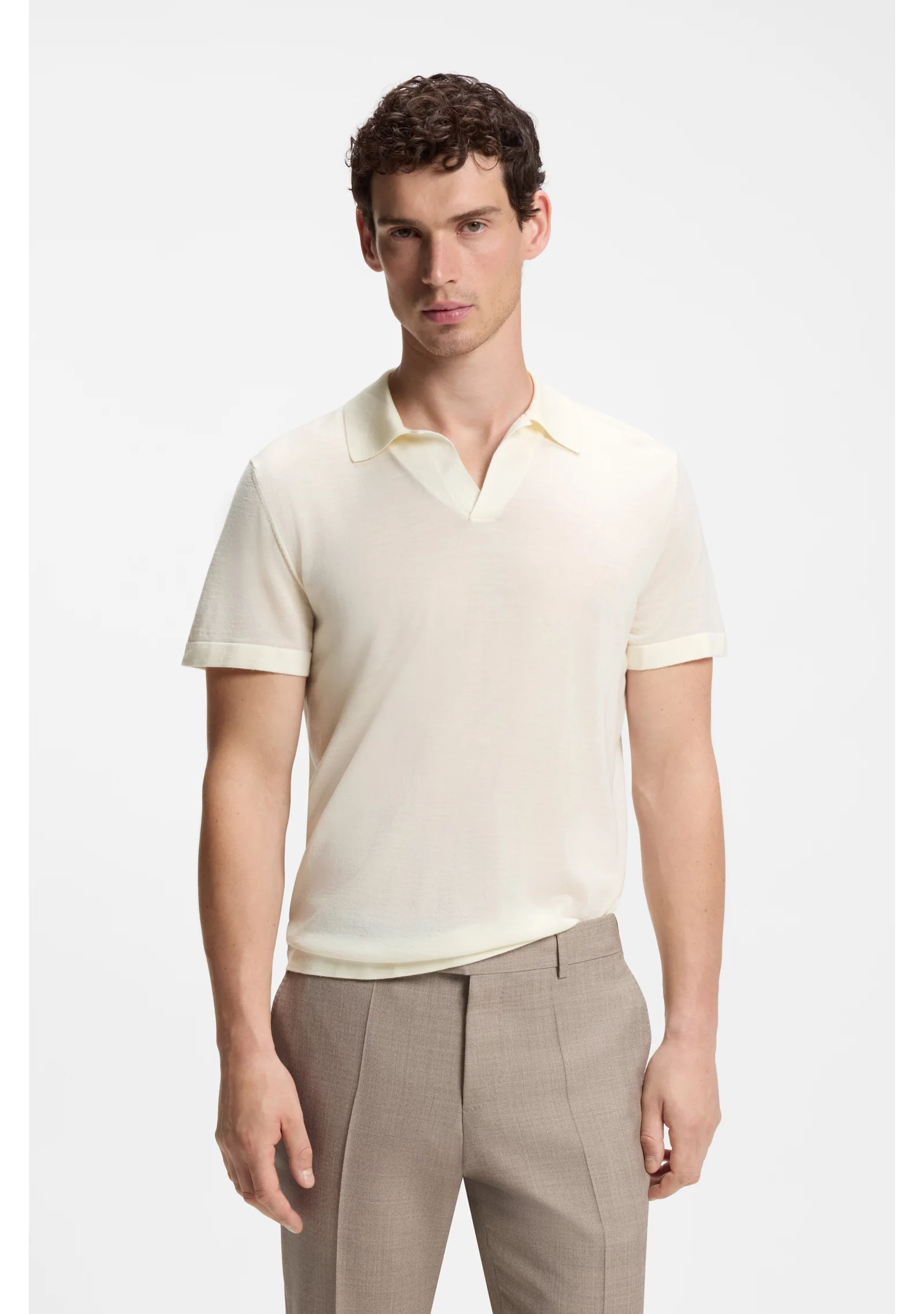 hbeu50576140_105_350 BOSS BY BECKHAM knit polo in virgin wool - Image 1