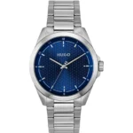 Seam stainless-steel watch with blue textured dial