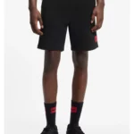 Cotton-terry shorts with red logo label
