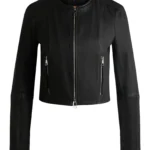 Collarless leather jacket in a slim fit