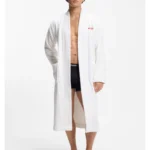 Cotton-terry dressing gown with embroidered red logo