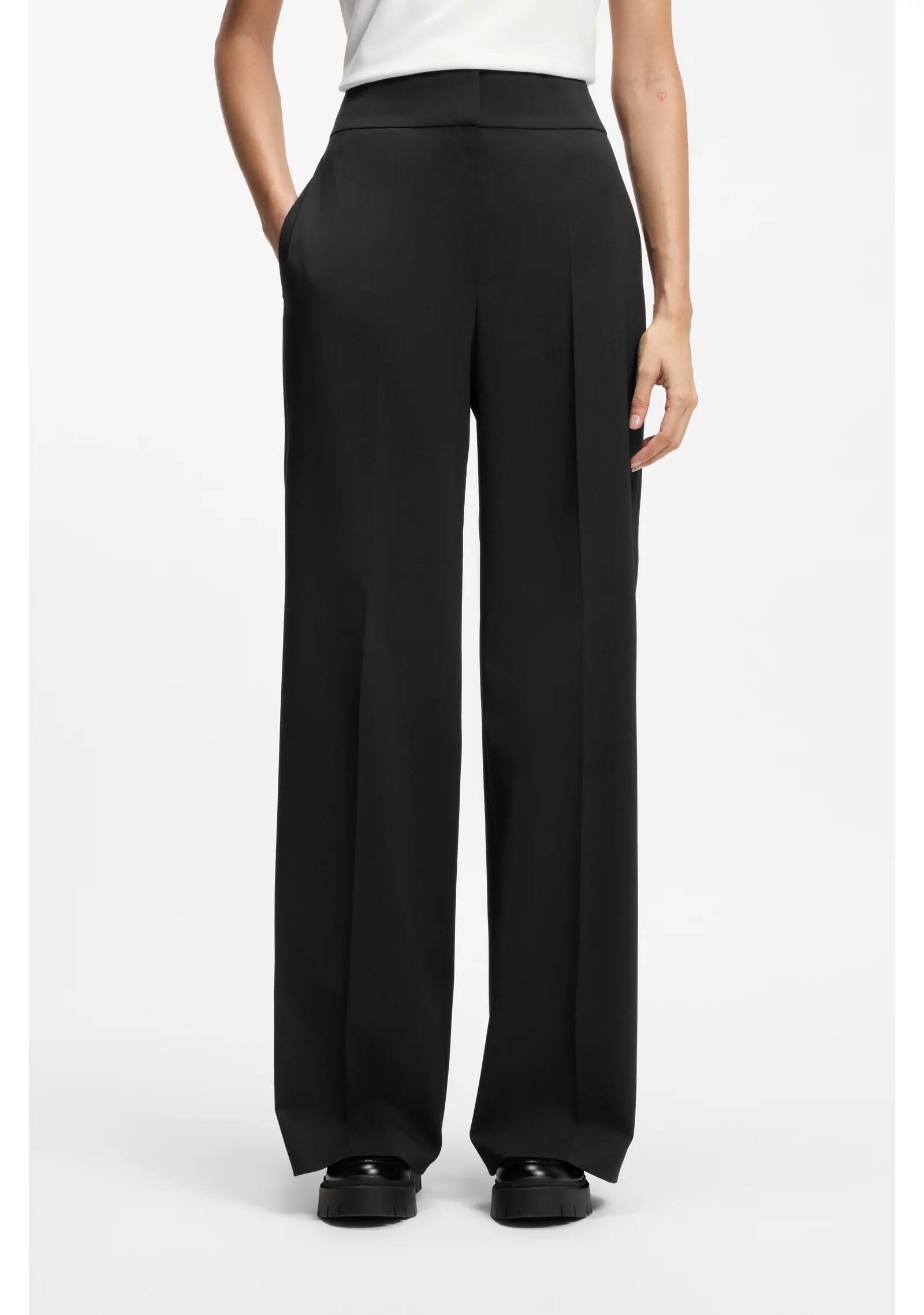 hbeu50516143_001_350 High-waisted regular-fit trousers with flared leg - Image 1