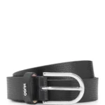 Grained Italian-leather belt with logo trim