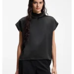 Mock-neck top in fluent satin