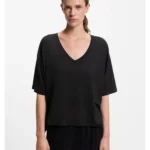 Relaxed-fit V-neck T-shirt in stretch jersey