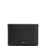 Grained faux-leather card holder with signature-stripe trim
