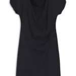 Drape-neckline dress with gathered detail