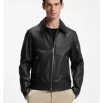 Regular-fit leather jacket with zip closure
