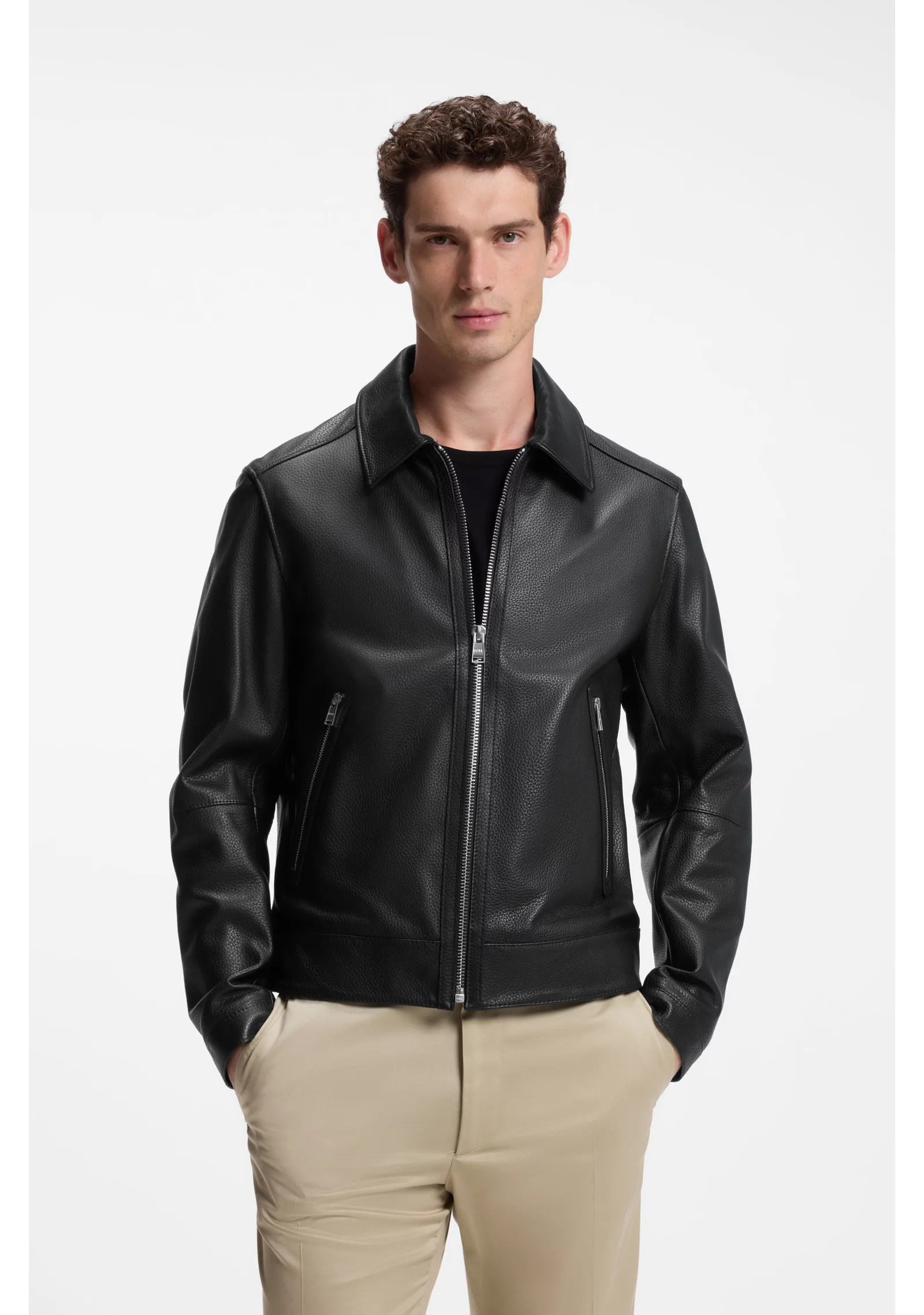 hbeu50543214_001_350 Regular-fit leather jacket with zip closure - Image 1
