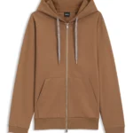 Cotton-blend zip-up hoodie with patterned drawcords