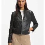 Stand-collar biker jacket in soft leather
