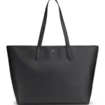 Grained faux-leather tote bag with stacked-logo trim