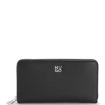 Faux-leather ziparound wallet with stacked logo