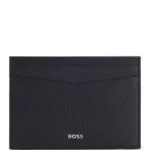 Grained-leather card holder with logo lettering