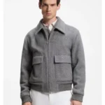 Relaxed-fit jacket in a herringbone-patterned alpaca blend
