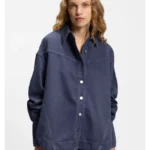 Oversized-fit blouse in smoky-blue rigid denim
