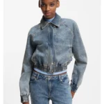 Bomber jacket in blue stretch denim