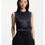 Sleeveless sateen top with keyhole rear closure
