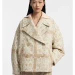 Double-breasted coat with check jacquard