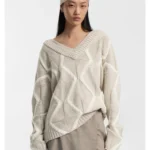 Relaxed-fit sweater in virgin wool with Aran knit
