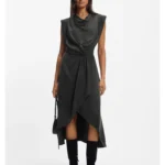 Cowl-neck dress with wrap skirt