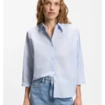 Relaxed-fit blouse in cotton poplin with kimono sleeves