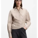 Regular-fit blouse in striped cotton canvas