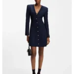 Bouclé dress with gold-tone buttons