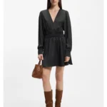Midi-length dress in crinkle satin