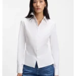 Slim-fit blouse in easy-iron cotton-blend poplin
