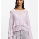Relaxed-fit ruffled blouse in crepe Georgette seersucker