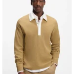 Contrast-collar sweater in cotton and virgin wool